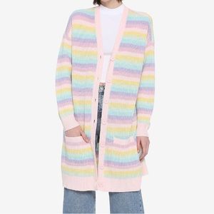 Hot Topic Pastel Rainbow Stripe Loose Knit Cardigan